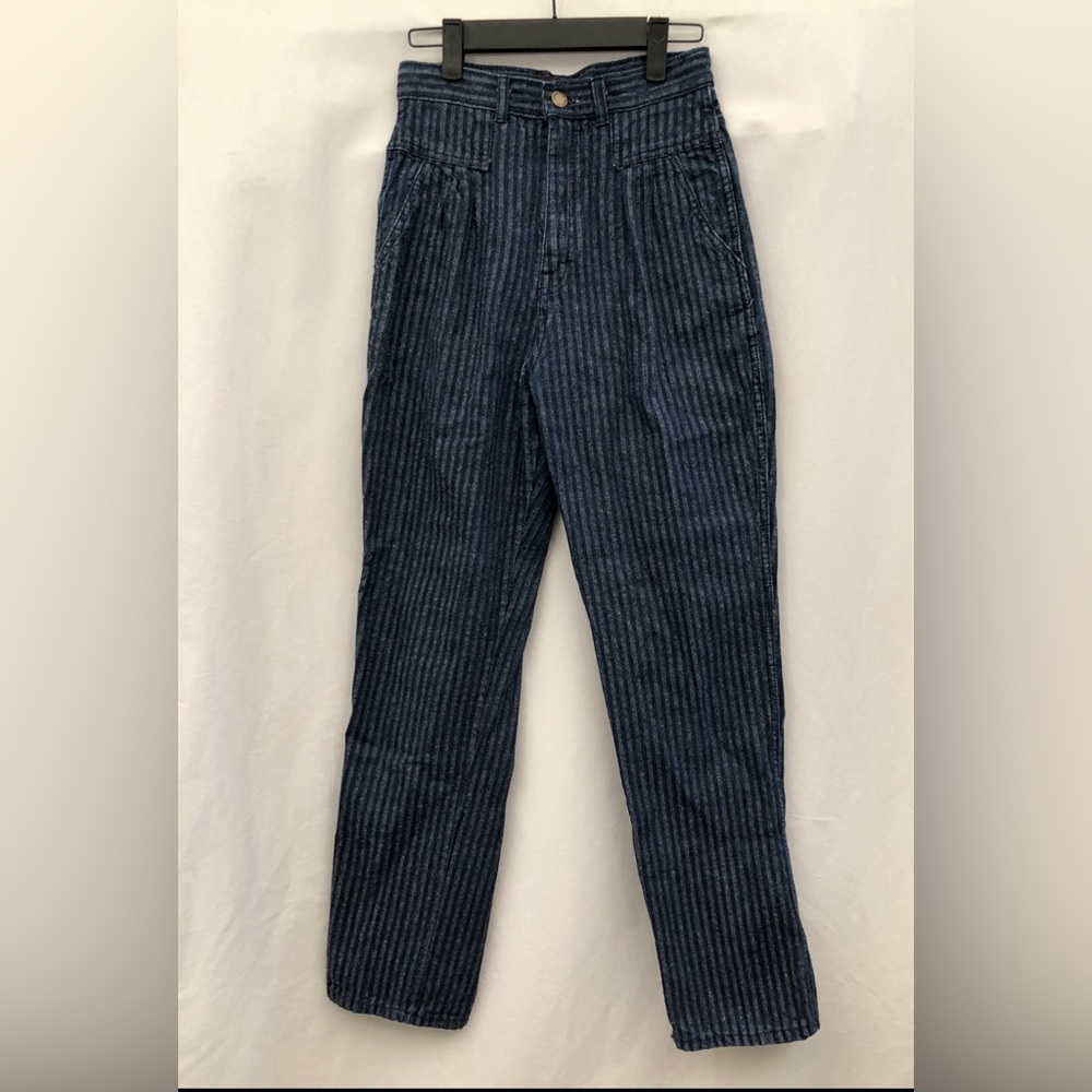 Vintage 80s Roberto Orsini Blue Striped High Rise Denim Jeans Size 3/4